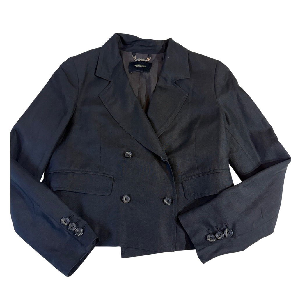 Rachel Comey Silk Linen M Blazer Black Double Breasted Cropped Jacket